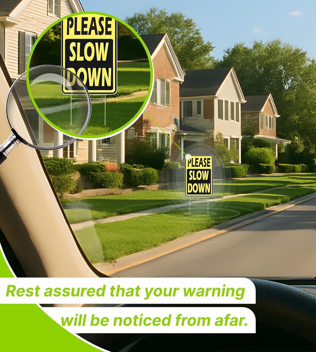 Set of 3 Double Sided 12x8 Inches Please Slow Down Signs with Stakes