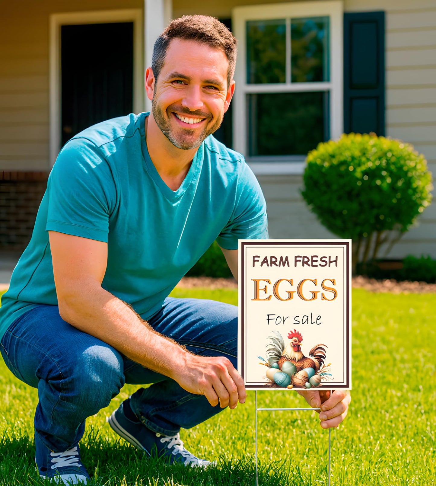 Set of 3 Double Sided 12x16 Inches Farm Fresh Eggs For Sale Sign with Metal H-Stakes - Plastic Farm Fresh Eggs Sold Here Yard Sign
