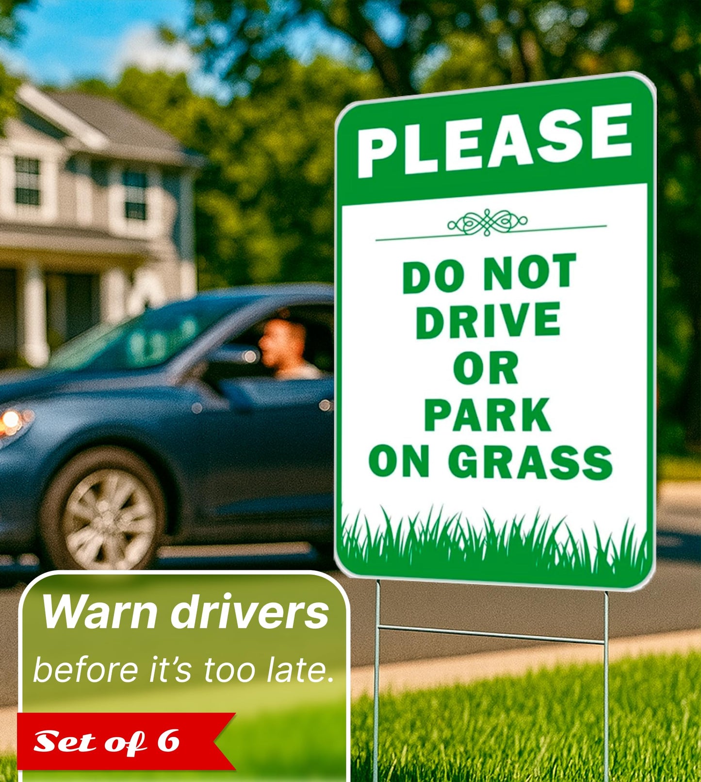 6X 12x8 Inches Please Do Not Drive Park On Grass Double sided Signs with Stakes Plastic Street, Road No Parking Sign With H-Stakes