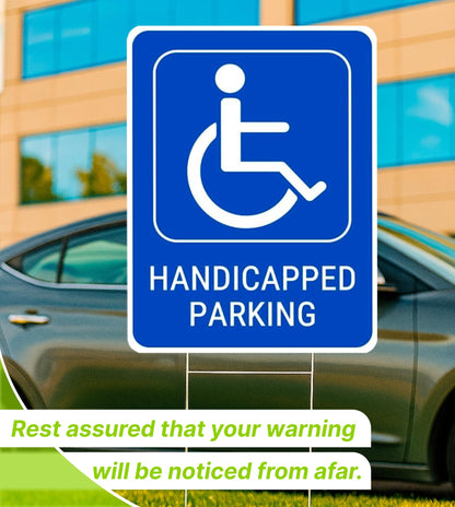 Set of 3 Handicapped Parking Sign with Metal Wire H-Stakes - Double Sided Plastic Reserved Parking Signs.12x16 Inches Yard for Handicapped Only Signs