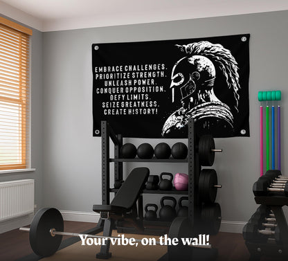 3x5 Ft Embrace Challenges Single Sided Banner with 4 Grommets - Large Motiv Quote Wall Polyester Flag for Home Gym Decor - Wall Flag with Gladiator