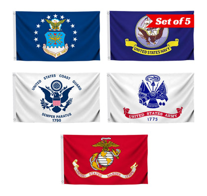 5X Branches Military Set 2x3 Feet - Army Polyester Flags with 2 Grommets Set Space Force - Outdoor Yard American Flag Polyester United States Single