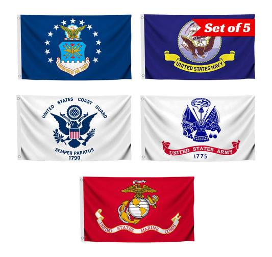 5X Branches Military Set 2x3 Feet - Army Polyester Flags with 2 Grommets Set Space Force - Outdoor Yard American Flag Polyester United States Single