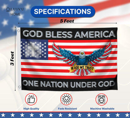 3x5 Feet One Nation Under Flag with 2 Grommets - Bless America Single Sided Flags With Eagles - Easter Flags for 4th of July