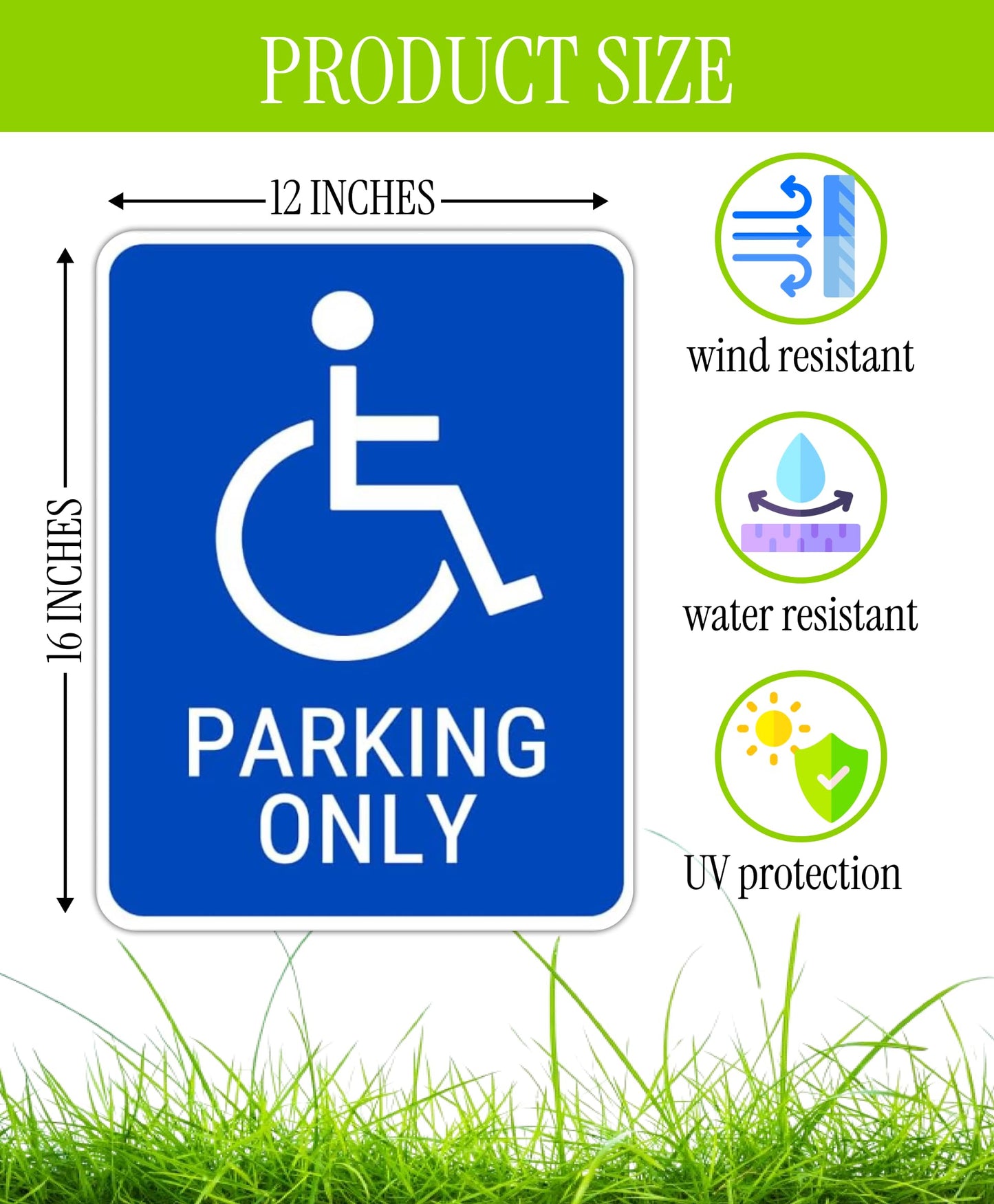 Set of 3 Double Sided 12x16 Inches Reserved Parking Signs for Handicapped Only with Metal Wire H-Stakes