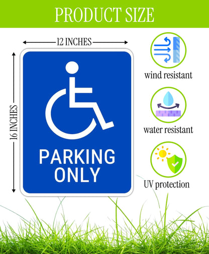 Set of 3 Double Sided 12x16 Inches Reserved Parking Signs for Handicapped Only with Metal Wire H-Stakes