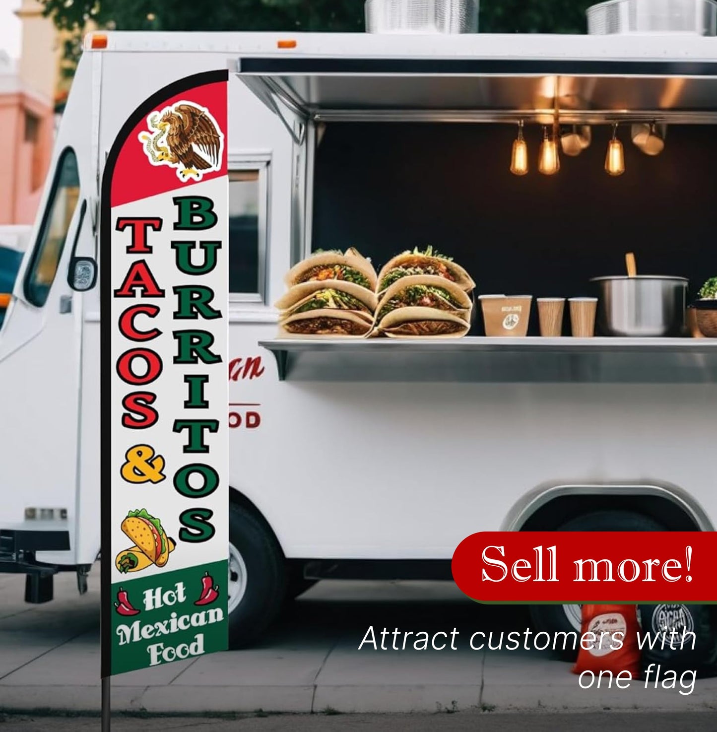12x2.5 Feet Tall Feather Flags "Tacos & Burritos" - Advertising Replacement Feather Banner - Single Sided Feathers Banners Food Themed