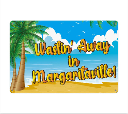 8x12 inch Wasting Away in Margaritavilla Sign - All Weather Metal Beach Bar - Welcome Pool Hot Tub Happy Hour Island Décor She Shed