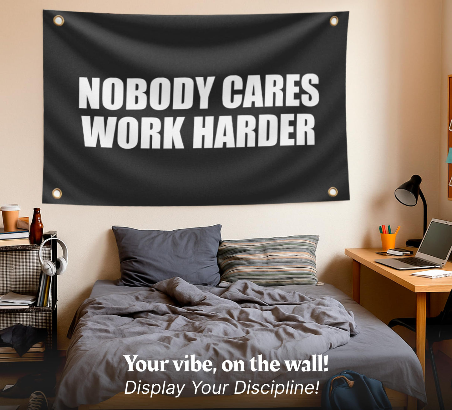 3x5 Feet Nobody Cares Motivational Gym Polyester Banner with 4 Grommets - Inspire Your Workout with this Flag - Fitness Wall Single Sided Decor