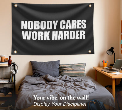 3x5 Feet Nobody Cares Motivational Gym Polyester Banner with 4 Grommets - Inspire Your Workout with this Flag - Fitness Wall Single Sided Decor