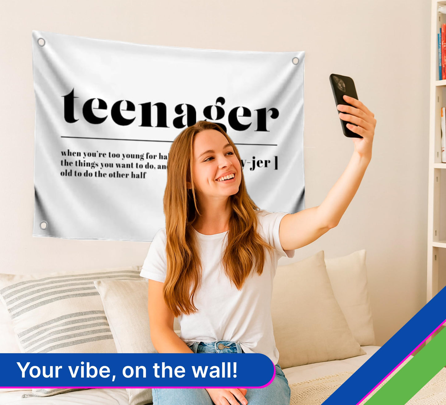 3x5 Feet Meme Flag with Quote "Teenager" with Four Brass Grommets - Polyester Banner for Decor Student Bedroom.Funny Wall Flags for Decoration College