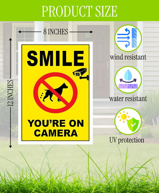 3-Pack 12x8 Inch Smile Your on Camera Signs with Stakes – Outdoor Lawn Protection No Trespassing, Video Surveillance Home Security Yard Plastic Signs
