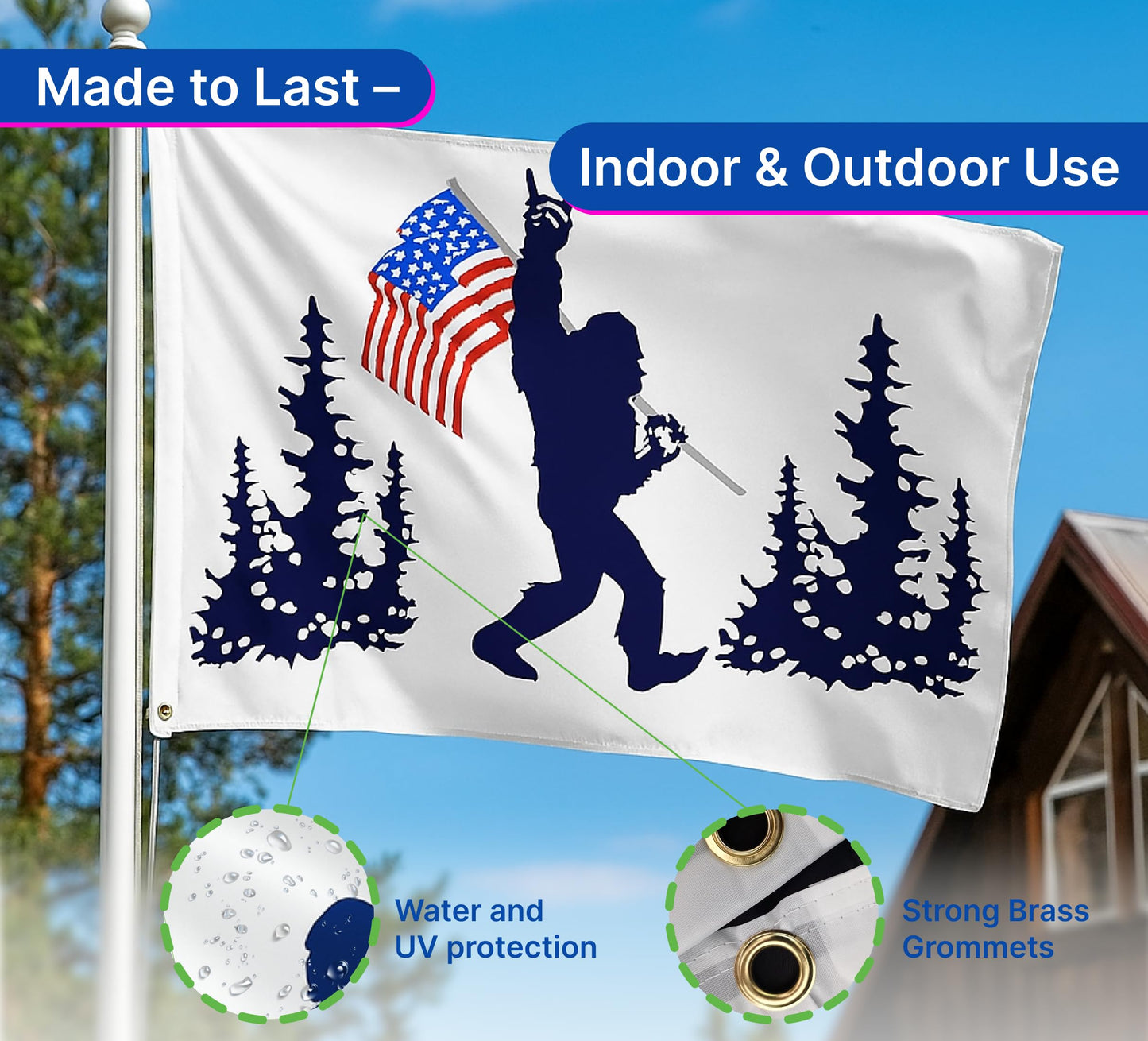 3x5 Feet Funny American Single Sided Flags Polyester with 2 Brass Grommets - Blue Bigfoot Outdoor American Flag - USA Decoration Holiday Flags