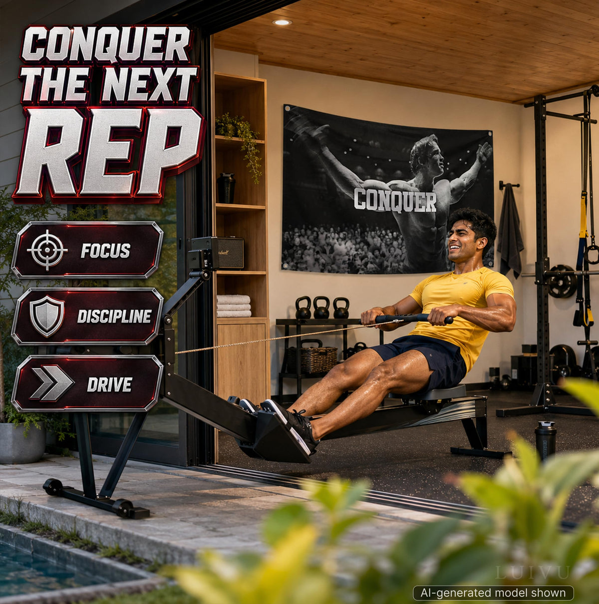 3x5 ft Schwarzenegger Conquer Flag – Motivational Gym Banner