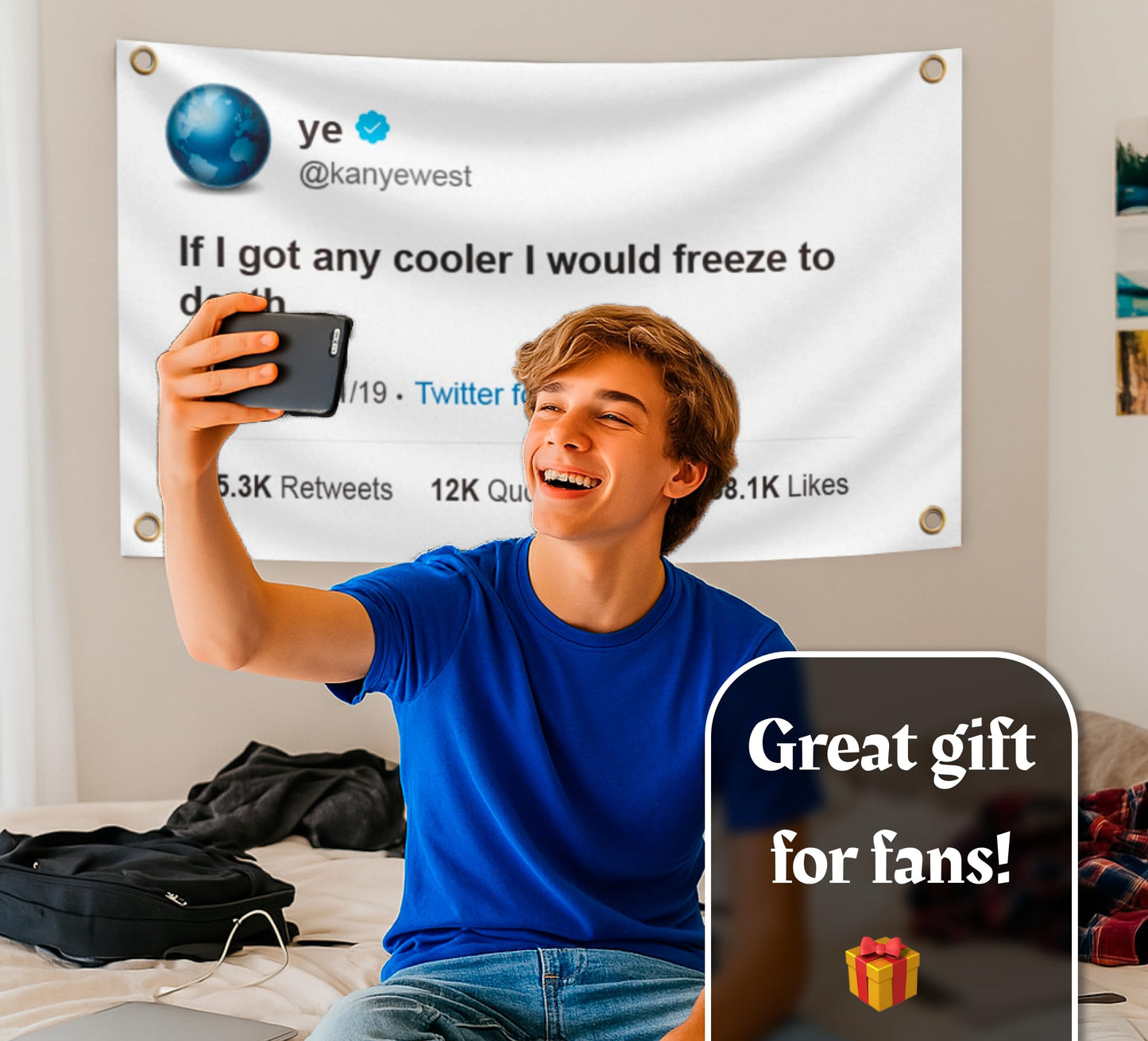 3x5 Feet If I Got Any Cooler I Would Freeze to Death Tweet Polyester Flags with 4 Brass Grommets - Funny Meme Single Sided Flag Tapestry for Bedroom
