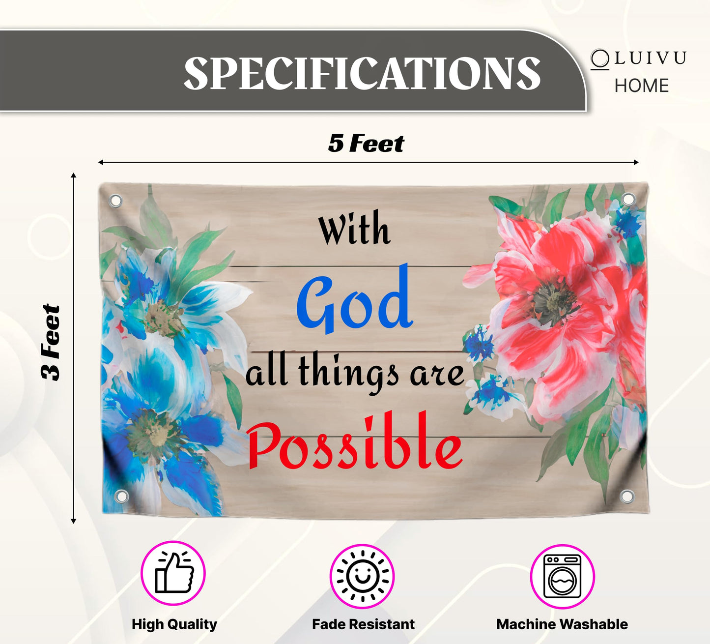 3x5 Ft with all Things are Possible Spring Decor Polyester Single Sided Flag - Banner House Yard Garden Outside Decor with 4 Grommets