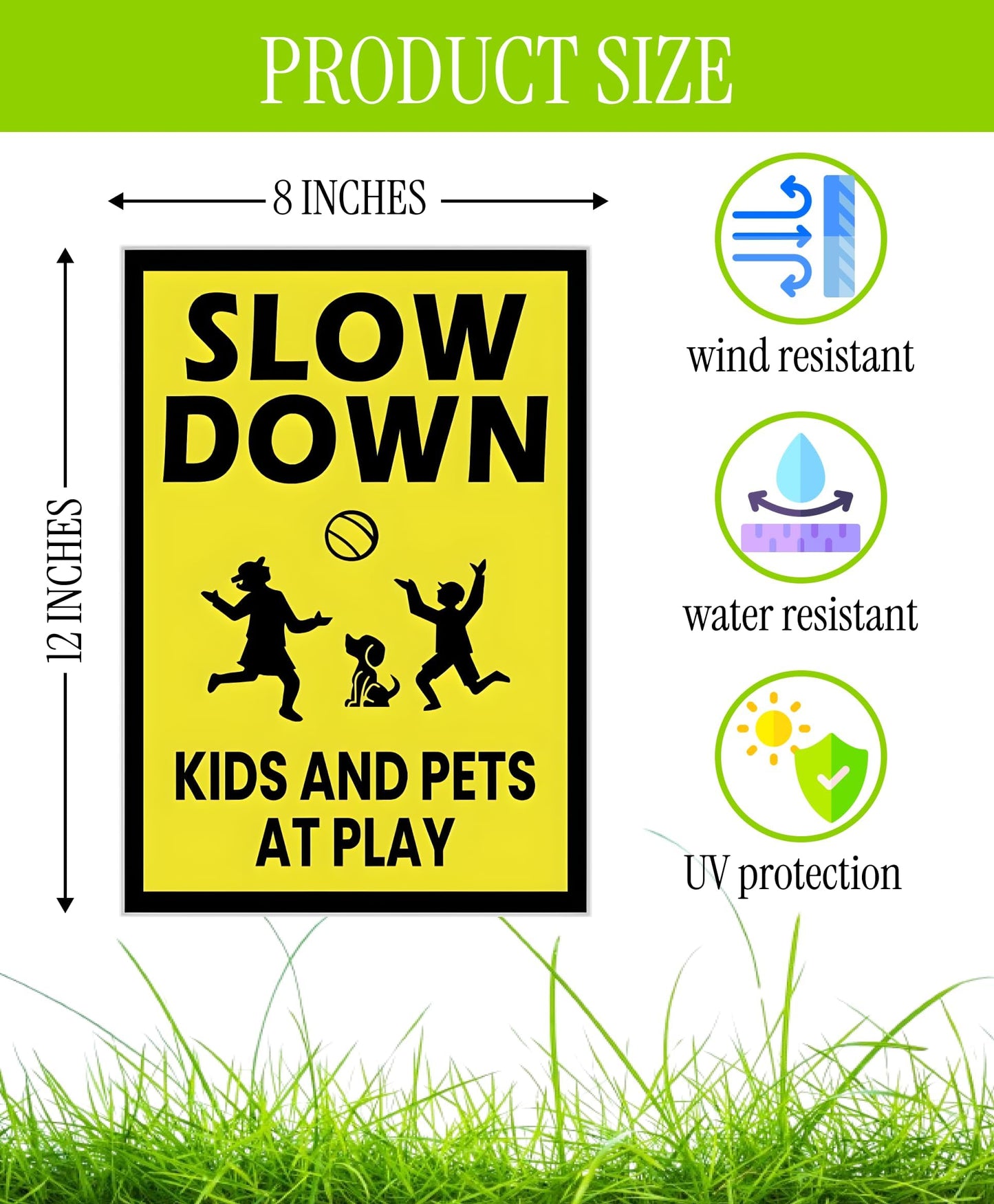 3 Pack Single Sided 8x12 Please Slow Down Kids and Pets at Play Yard Plastic Sign with Metal H-Stakes - Children At Play