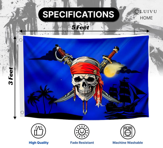 3x5 Feet Pirate Polyester Flag with 2 Grommets - Pirate Ship Flag Cross Knife Flags for Indoor or Outdoor - Pirate Single Sided Flags Skull