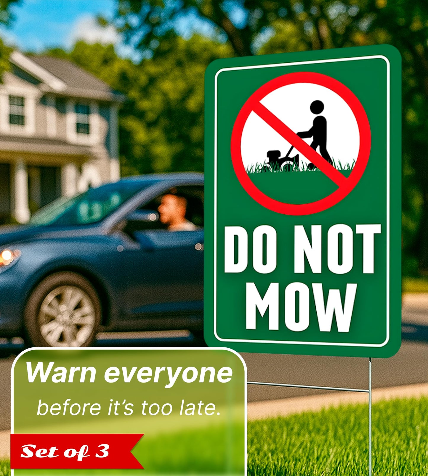 Set of 3 Double Sided 12x8 Inches Do Not Mow Sign with Metal Stakes.Plastics Garden Mow Signs for Outdoor and Indoor.No Mowing Beyond This Point Sign