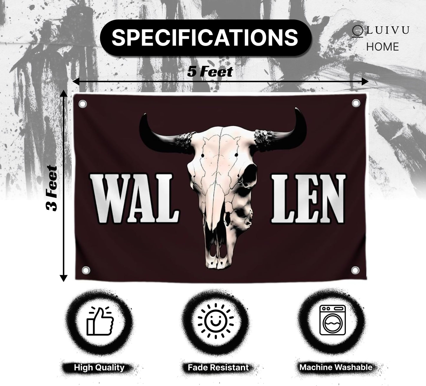 3x5 Ft American Singer Polyester Flag with Four Brass Grommets - Aesthetic Album Covers Wall Music Posters for Bedroom - Bull Skull Tapestry Funny