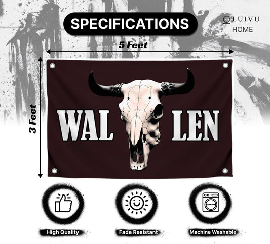 3x5 Ft American Singer Polyester Flag with Four Brass Grommets - Aesthetic Album Covers Wall Music Posters for Bedroom - Bull Skull Tapestry Funny
