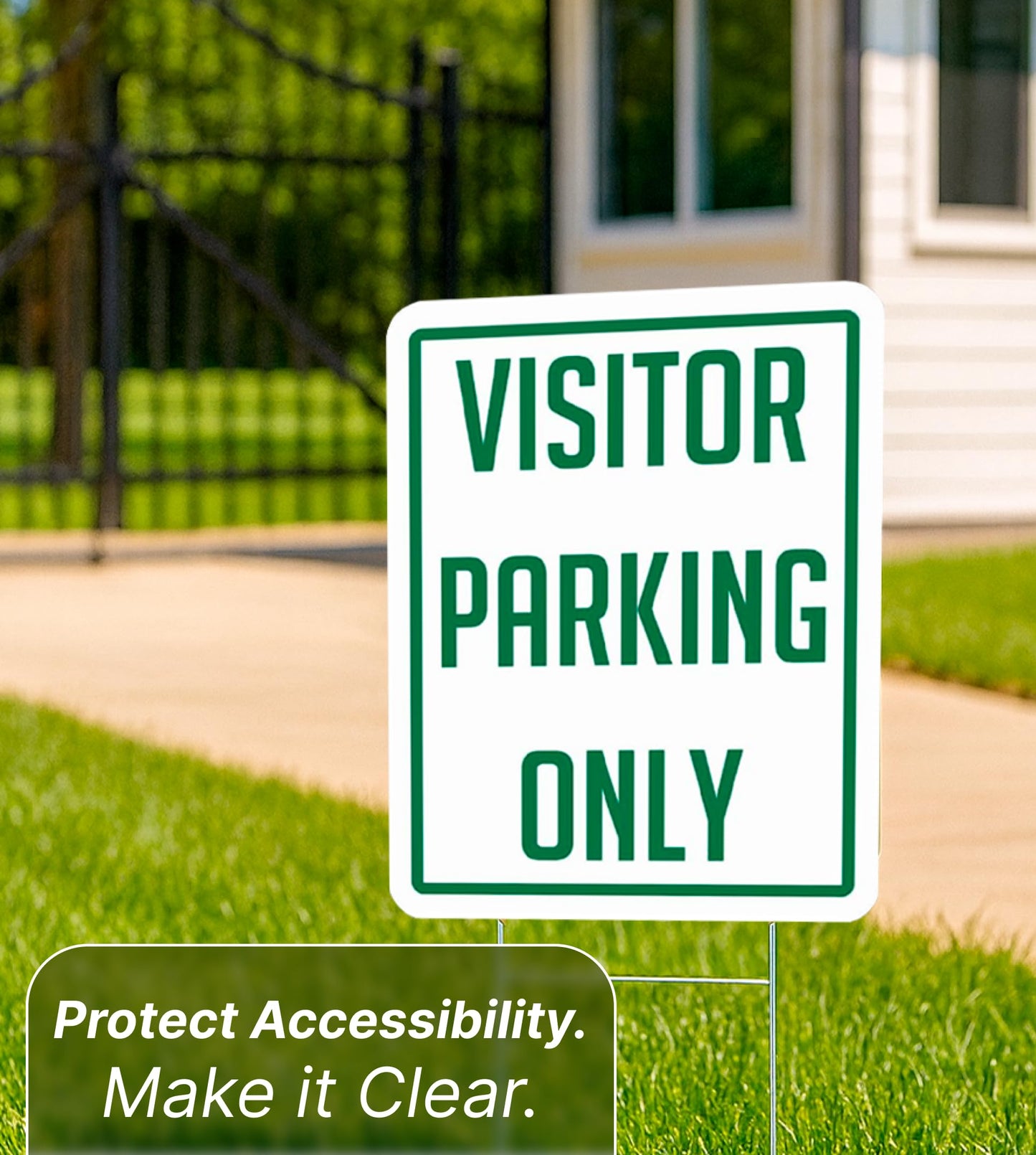 Set of 3 Double Sided 12x16 Inch Plastic Sign "Visitor Parking Only" with Metal H-Stakes - Plastic Parking Signs Green on White
