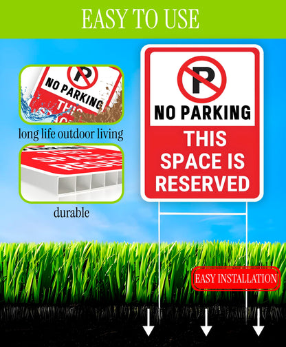 Set of 3 Double Sided 12x16 Inches No Parking This Space Is Reserved Sign with Metal Wire H-Stakes