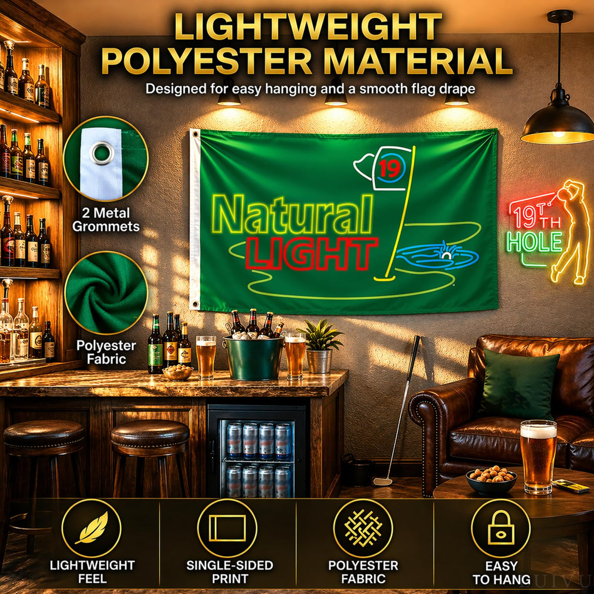 3x5 ft 19th Hole Beer Flag – Man Cave & Golf Bar Banner