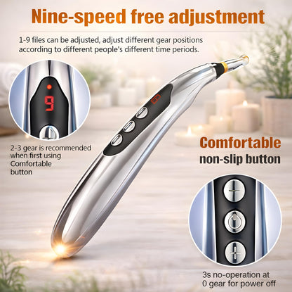 Acupuncture Pen Electronic.USB Rechargeable Pain Relief Electric - for Meridians Energy Pens Massager.Massage Tool with 3 Massage Heads, 2 Massage Gel