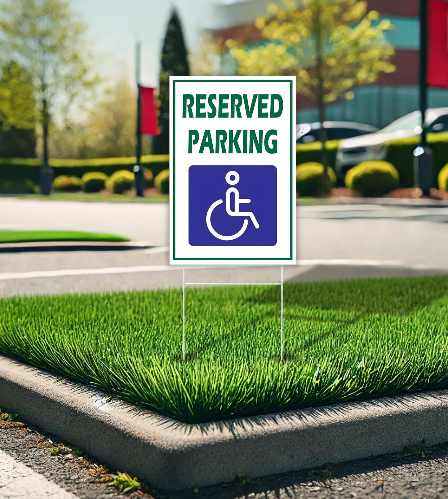 Pack of 3 Reserved Parking Double Sided Sign 12x8 inch with Metal H-Shaped Stakes - Accessible Parking Signs with Picture of Accessible Signs
