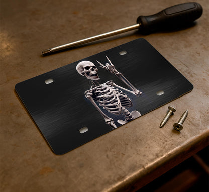 Personalized Human Skeleton Black License Plate Frame. Funny Halloween Skull Front License Plate Frames Designs with 4 Standard Slotted Mounting Holes