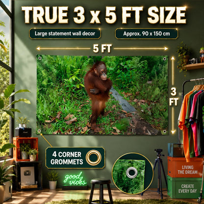 3x5 ft Funny Orangutan Meme Flag – Cute Animal Wall Banner