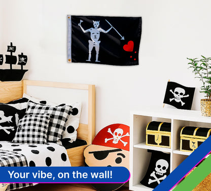 12x18 Inches Garden Flag Edward Teach "Blackbeard" with Two Brass Grommets - Single Sided Pirate Boat Flags. Polyester Black Cool Wall Flags for Decor