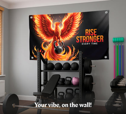 3x5 Feet Motivation Phoenix Quoted Flag "Rise Stronger Every Time" with Four Brass Grommets - Polyester Birds Yard Outdoor or Indoor Banner