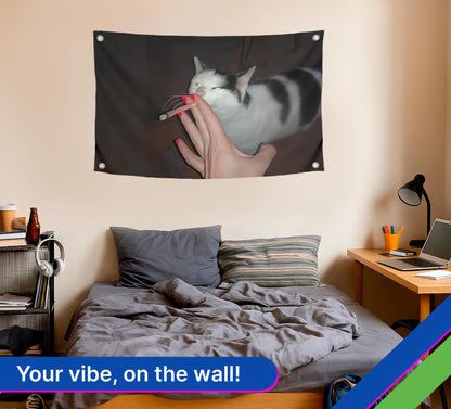 3x5 Ft Funny Cat Smoking Meme Flag - Polyester Banner with Four Brass Grommets - Single Sided Silly Wall Tapestry Poster for College Dorm Boys
