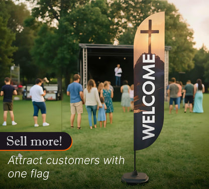 12x2.5 Feet Tall Feather Flags "Welcome" - Single Sided Feathers Banners Church Themed - Tall Advertising Flag for Outdoor Garde
