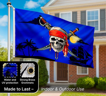 3x5 Feet Pirate Polyester Flag with 2 Grommets - Pirate Ship Flag Cross Knife Flags for Indoor or Outdoor - Pirate Single Sided Flags Skull