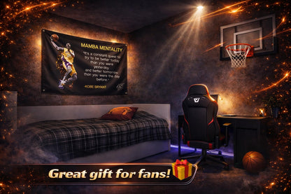 3x5 Feet NBA Basketball Player Sports Flag with Four Brass Grommets - Kobe Mamba Mentality Quote Banner - Motivational Artwork for Home or Office