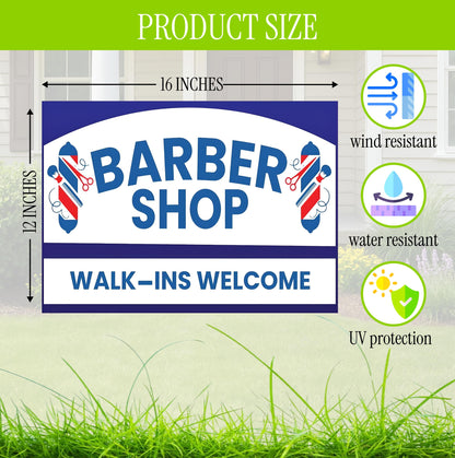 12x16 inch pack of 3 Barber Shop (Arrow) Yard Sign - Double-Sided Print with Metal Stakes - Barber Shop Grand Opening Plastic Sign