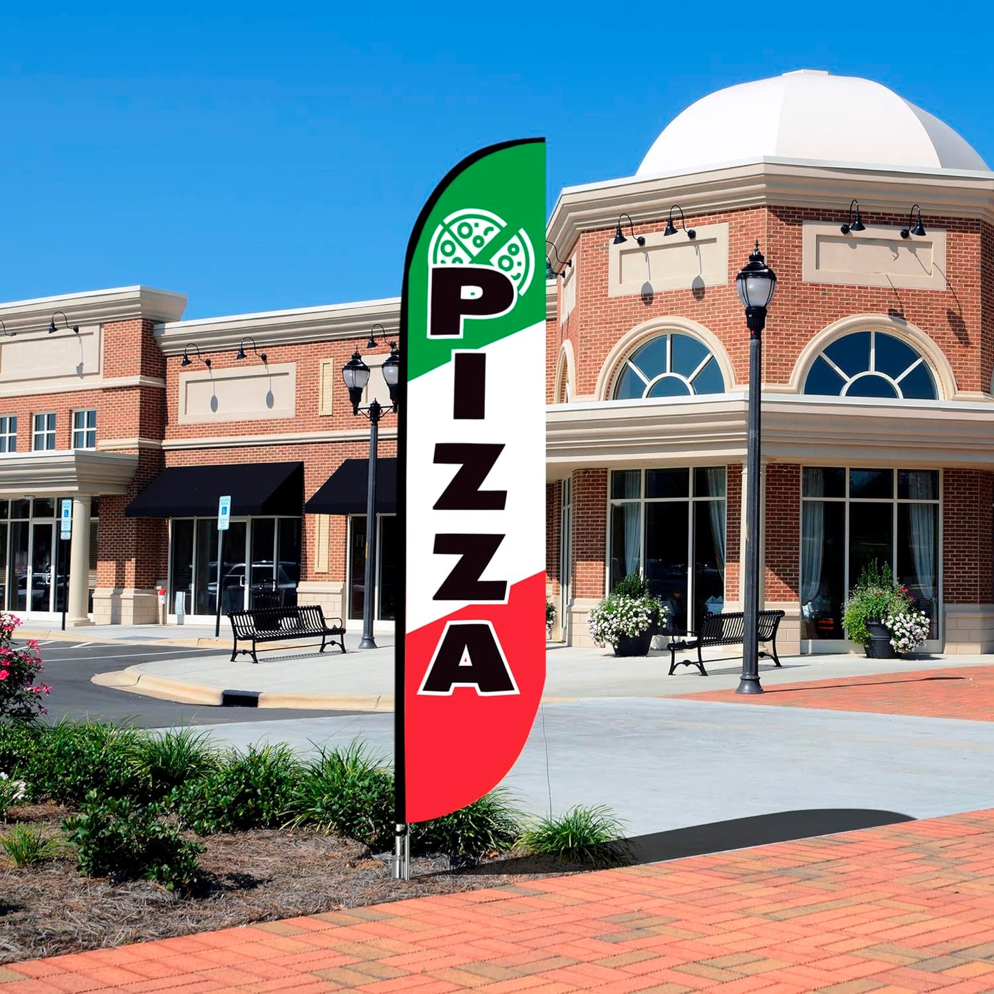 12x2.5 Feet Tall Feather Flags "Pizza" - Single Sided Food Themed Feather Banners - Tall Italy Advertising Flag for Outdoor Garden - Pizza Flags