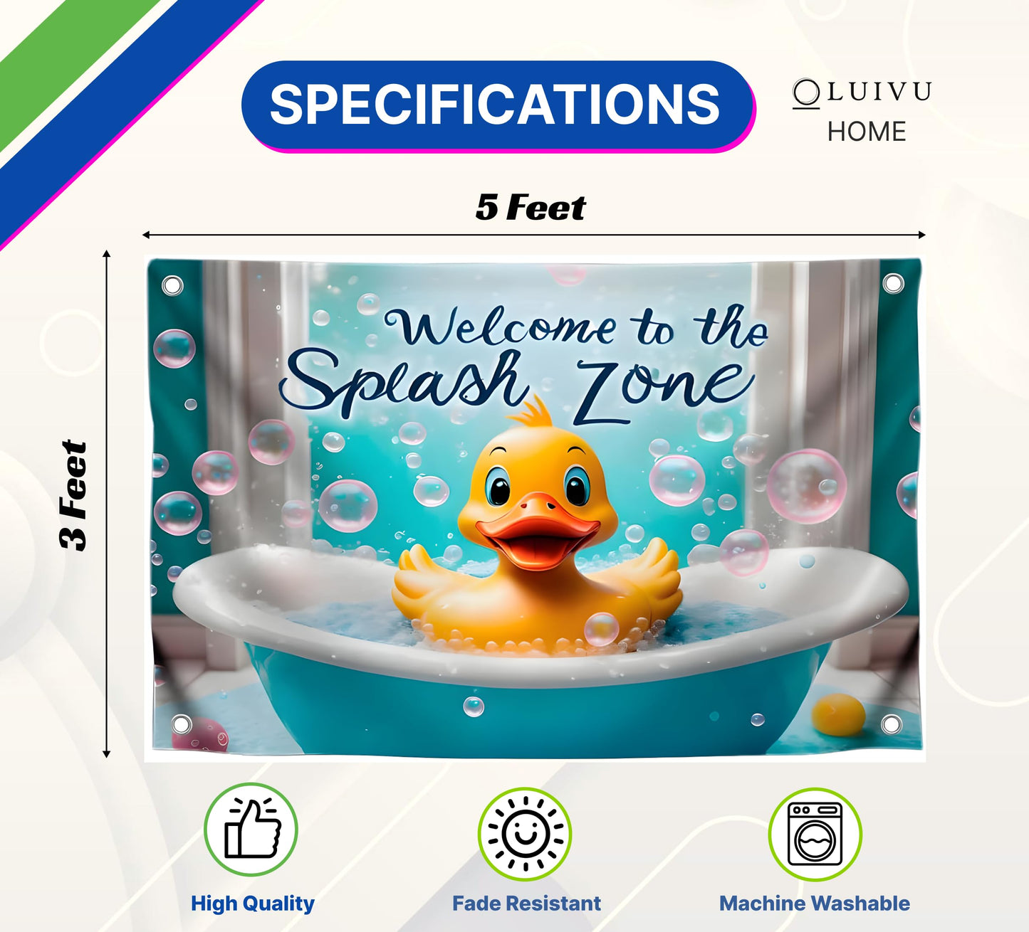 3x5 Feet Baby Duckling Polyester Flag Welcome To The Splash Zone with 4 Brass Grommets - Flag Duck with Shower for Wall Decoration