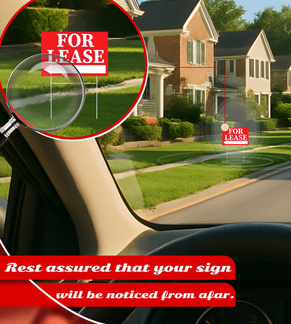 Pack of 3 Double sided Corrugated Plastic Red White for Lease Sign with H Stake 12" x 8" inch - Tall Stands for Outdoor House Business Supplies