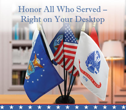 Set of 6 Military Branch Armed Forces Service Miniature Flag - 10X15 CM American Flag Banners for Desk Set - Polyester Small Mini Military Stick Flags