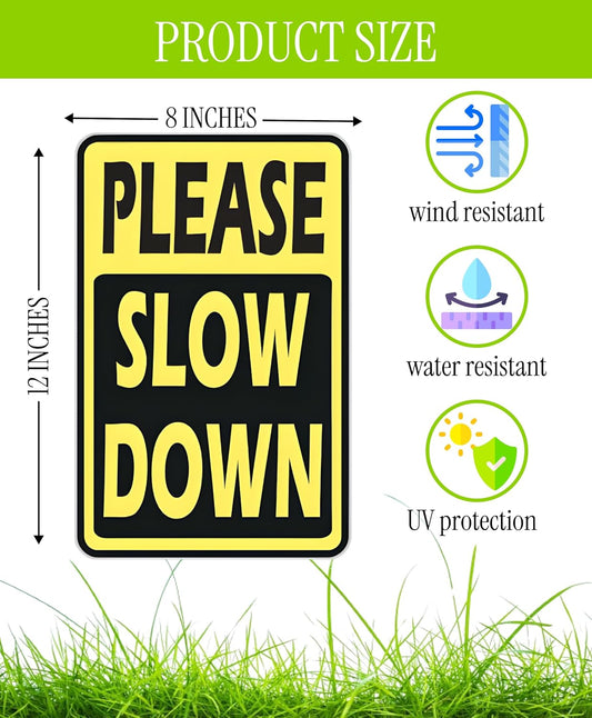 Set of 3 Double Sided 12x8 Inches Please Slow Down Signs with Stakes
