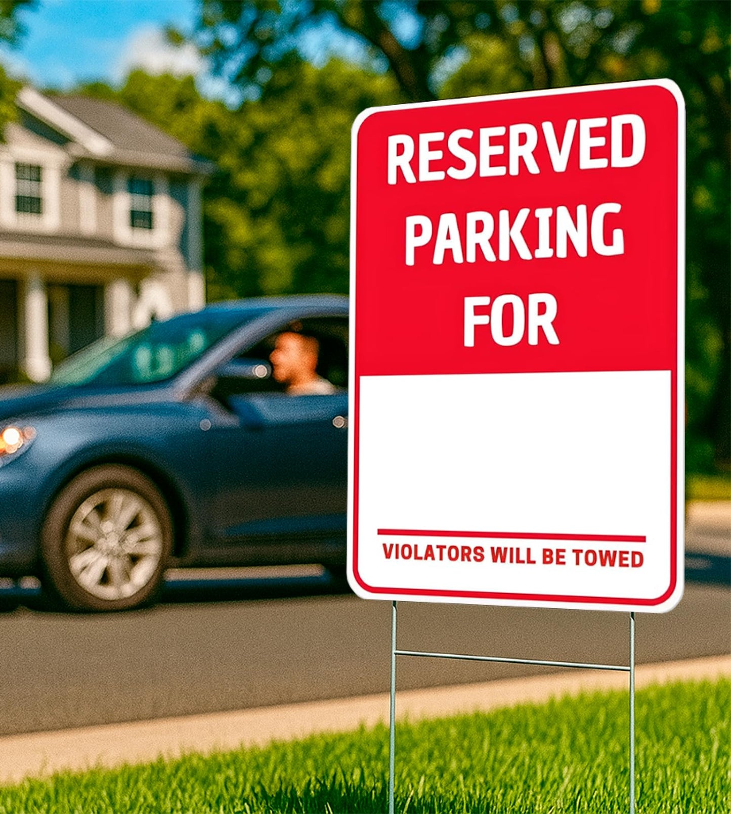 Set of 3 Double Sided 8x12 Inches Reserved Parking Signs with Metal Wire H-Stakes - Plastic Indoor or Outdoor Sign Text Only