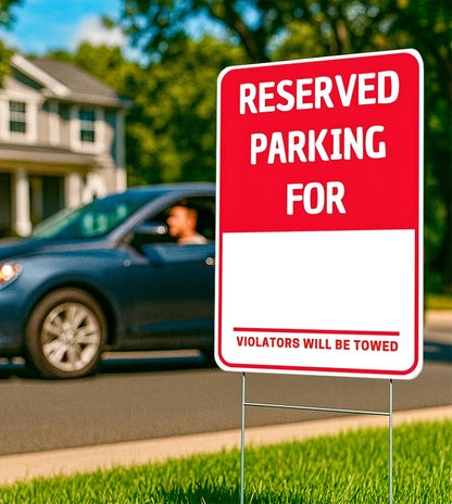 Set of 3 Double Sided 8x12 Inches Reserved Parking Signs with Metal Wire H-Stakes - Plastic Indoor or Outdoor Sign Text Only