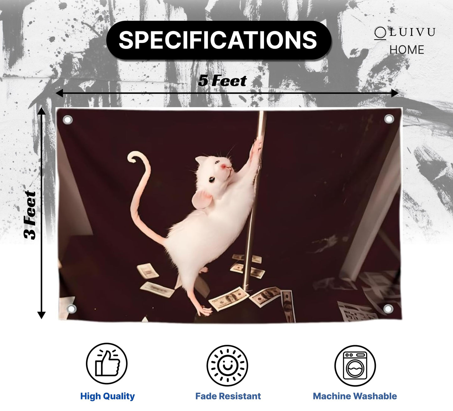 3x5 Feet Funny Flag Picture of Mouse Meme - Four Brass Grommets - Single Sided Cool Banner for Room - Funny Polyester Bright Tapestry for Bedroom Guys