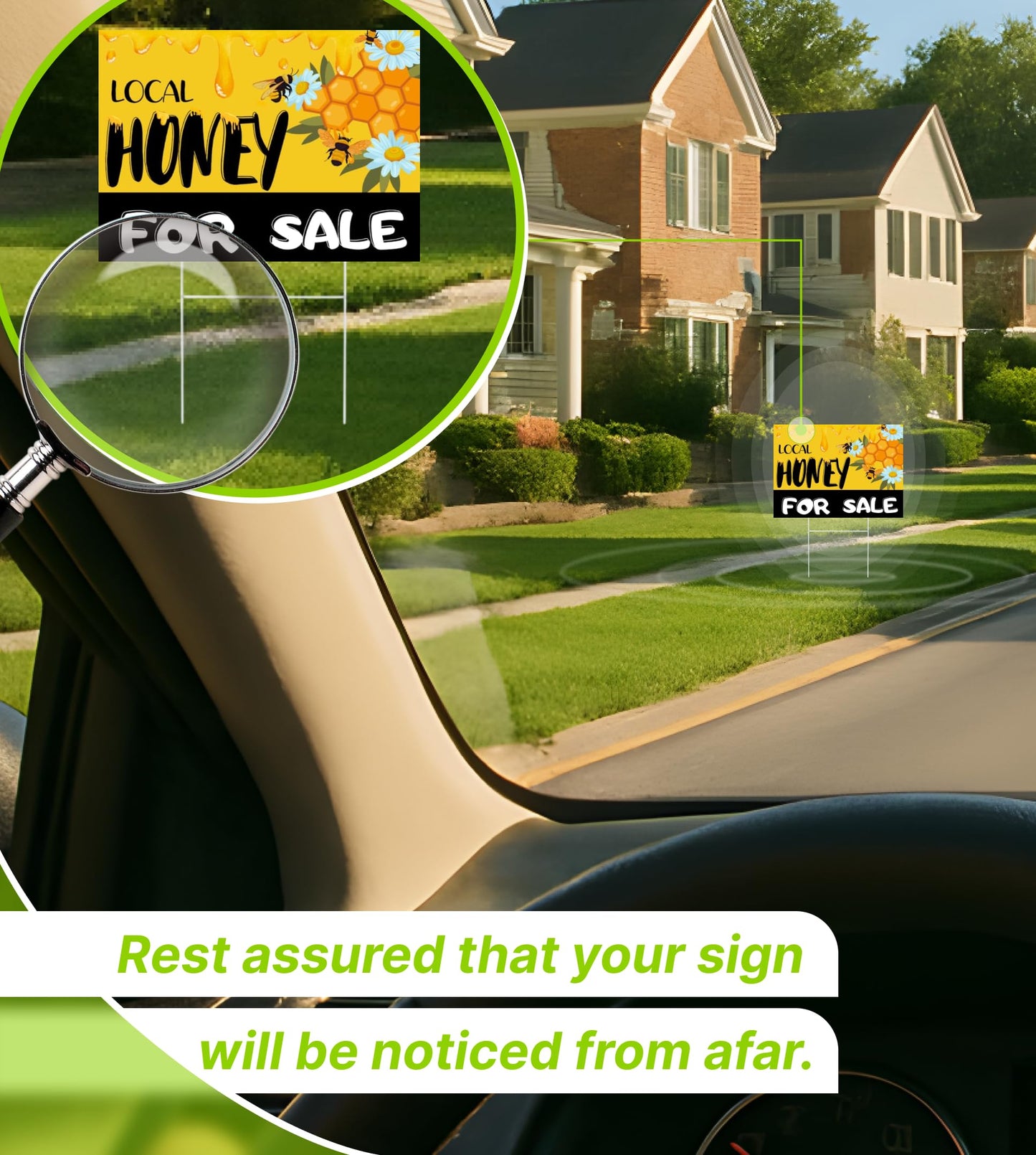 Set of 3 Double Sided 12x16 Inches Local Honey For Sale Yard Sign with Metal H-Stakes - Local Honey Sale Signs for Farm Garden Lawn Outdoor