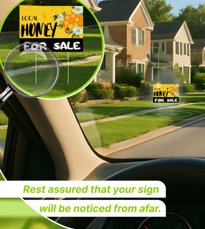 Set of 3 Double Sided 12x16 Inches Local Honey For Sale Yard Sign with Metal H-Stakes - Local Honey Sale Signs for Farm Garden Lawn Outdoor