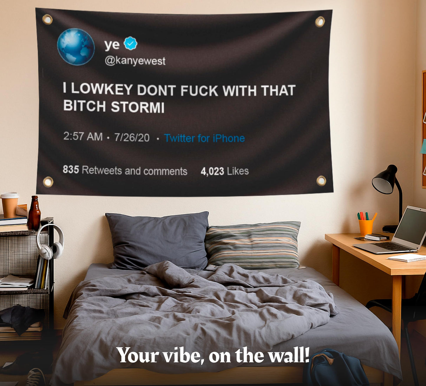3x5 Ft I Lowkey Don't  With That Bitch Stormi Fake Tweet Polyester Flags - Funny Meme Single Sided Flag Tapestry with 4 Grommets - College Dorm Room